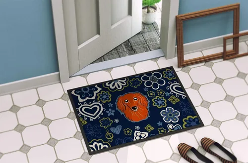 Vista 4 de Caroline's Treasures BB5065MAT - Felpudo de pelo largo con diseño de flores azules, de pelo largo, color rojo, 18 x 27 pulgadas, tapete para puerta