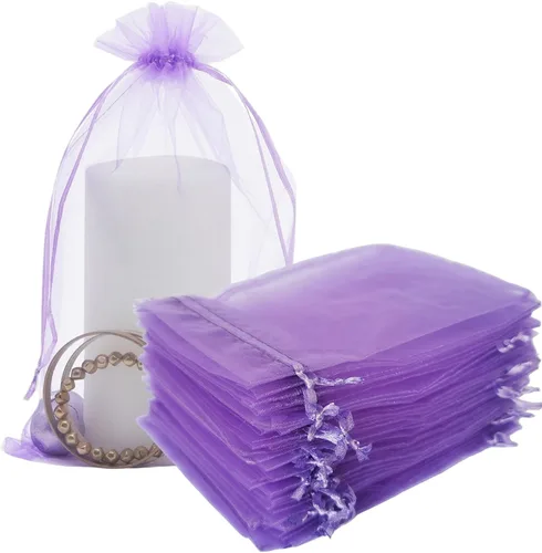 Vista 13 de Bolsas de regalo de organza de 4 x 6 pulgadas con cordón para joyas, dulces, paquetes de 50 bolsas de té de tela transparente azul aguamarina