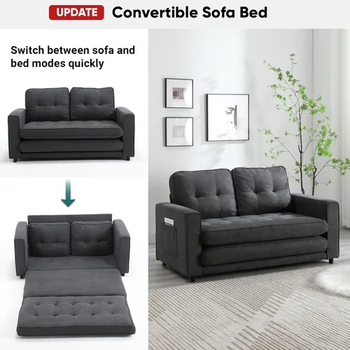 Vista 3 de JOYBASE Sofá cama extraíble, moderno sofá cama convertible tapizado extraíble para sala de estar (gris oscuro, tela)