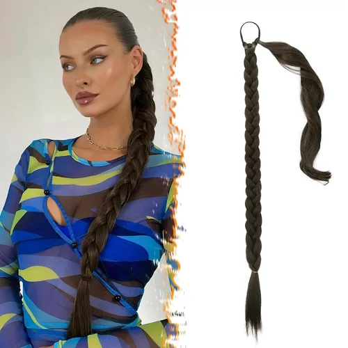 Vista 50 de Barsdar Extensión de 26 Pulgadas de Cola de Caballo Trenzada Larga con Banda Elástica - Extensiones de Cabello en Cola de Caballo Recta y Elegante