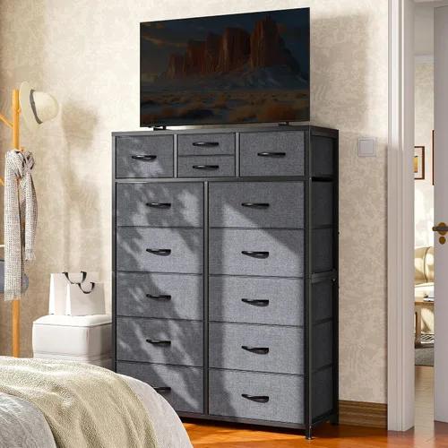 Vista 7 de EnHomee - Cómoda alta para dormitorio, anti-punta, gabinete de almacenamiento vertical de 52 pulgadas de alto