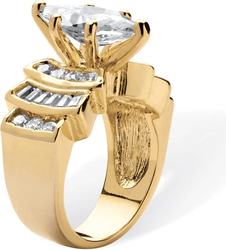 Vista 2 de Palm Beach Jewelry Anillo de compromiso chapado en oro amarillo de 14 quilates con circonita cúbica de corte marquesa