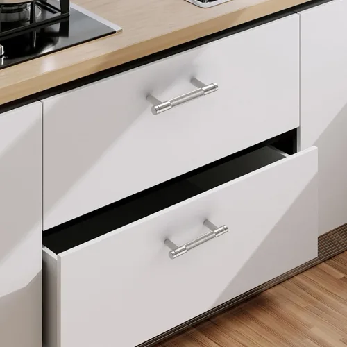 Vista 2 de 9BUILD Tiradores de barra en T de níquel satinado cepillado de 3 pulgadas, paquete de 10 manijas para gabinetes de cocina y tiradores de cajón