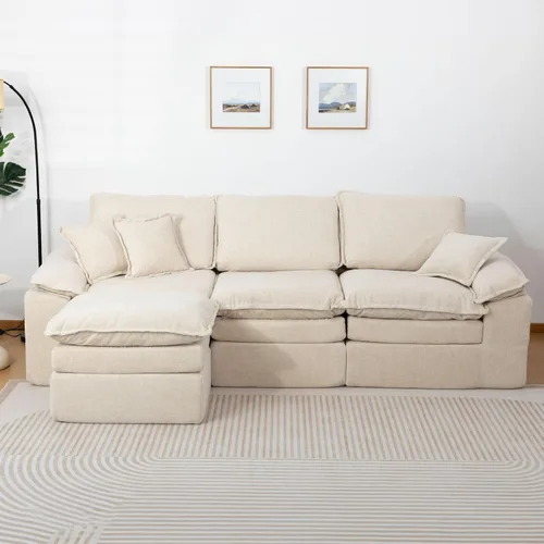 Vista 22 de Sofá modular en forma de L de 114 pulgadas con diván, sofá de pana sin hueso con otomana móvil, sofás de asiento profundo para sala de estar, sin