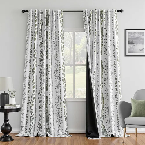 Vista 11 de MEETSKY Cortinas verde salvia de 63 pulgadas de largo, cortinas boho para sala de estar y dormitorio, cortinas semitransparentes de estilo lino