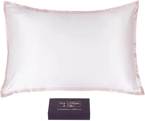 Vista 31 de Funda de almohada de seda de morera 22 Momme (cierre envolvente en la parte posterior), colección elegante, tamaño Queen, caramelo + crema