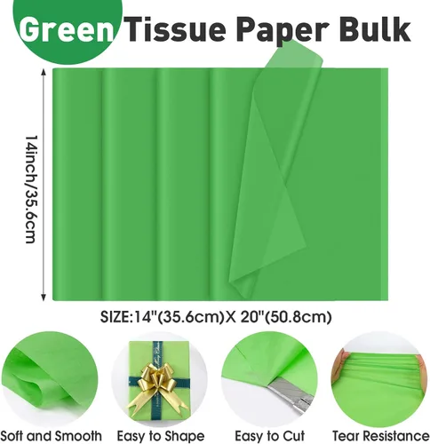 Vista 2 de TUXIYA 200 hojas de papel de seda verde para bolsas de regalo, 14 x 20 pulgadas, papel de seda verde a granel para envoltura de regalo, relleno