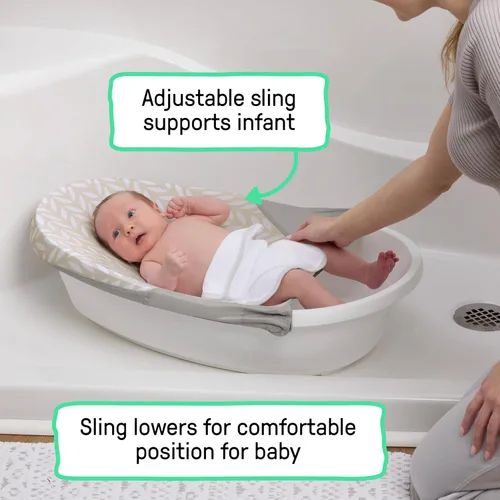 Vista 5 de Ingenuity Sylvi Full Comfort 3 en 1 Grow with Me - Bañera para bebé recién nacido a niño pequeño, eslinga de apoyo, incluye manoplas y libro