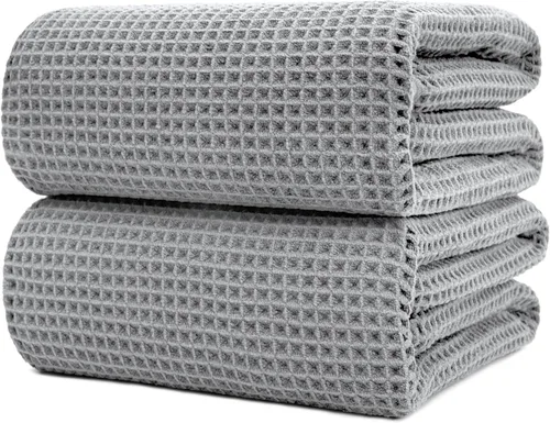 Vista 14 de POLYTE Sábanas de baño de microfibra de secado rápido de 430 GSM sin pelusas, 70 x 35 pulgadas, juego de 2 (tejido gofre)
