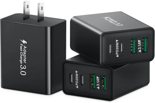 Vista 14 de Bloque de carga USB C, cargador de pared USB C de 40 W, adaptador de corriente PD de doble puerto, enchufe de pared QC USB C, bloque de carga rápida