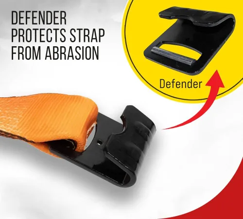 Vista 2 de Correas de cabrestante Mytee Products de 4" x 30' - Correa de amarre resistente a la abrasión naranja para carga con gancho plano WLL# 6670 lbs