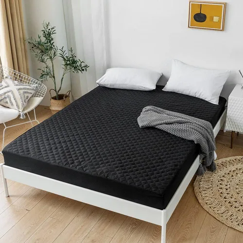 Vista 2 de vctops Sábana bajera acolchada impermeable, protector de colchón ultra suave y elástico con bolsillo profundo (negro, individual)