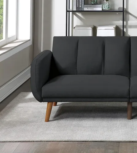 Vista 5 de Daesar Sofá moderno elegante negro de polifibra 1 unid sofá cama convertible patas de madera sala de estar muebles de invitados