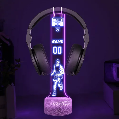 Vista 10 de NAZENTI Soporte LED personalizado para auriculares con diseño de marcador, soporte de escritorio para auriculares iluminado para hombres novio