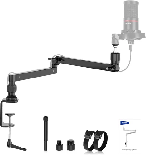 Vista 12 de Neewer: Micrófono ajustable de Suspension Boom Scissor Arm Stand, soporte de micrófono compacto de acero durable para estaciones de radio estudio