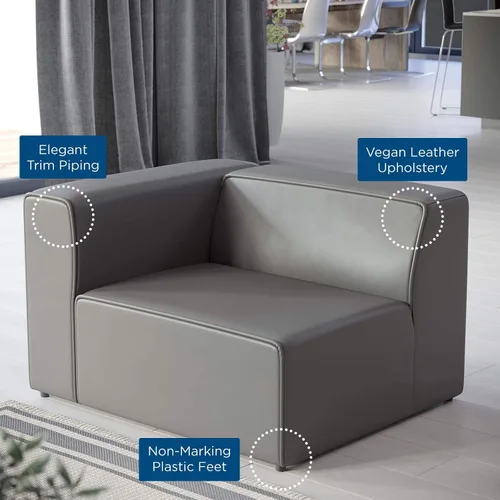 Vista 8 de Modway Mingle Sofá seccional de cuero vegano Silla con brazo izquierdo en gris