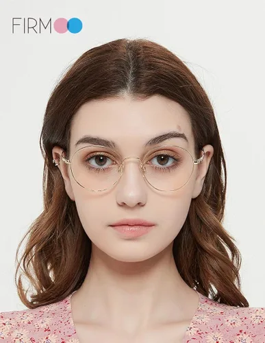 Vista 2 de Firmoo Gafas de lectura con bloqueo de luz azul, gafas de lectura retro redondas de metal para computadora con aumento
