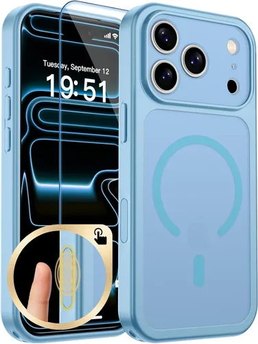 Vista 351 de zapica Funda magnética para iPhone Air, con protector de pantalla de vidrio templado, compatible con MagSafe, translúcida mate, a prueba de golpes