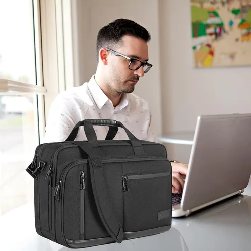 Vista 3 de VANKEAN Maletín para laptop para hombres y mujeres, bolsa para laptop de 17.3 pulgadas, bolsa mensajero repelente al agua y expandible con correa