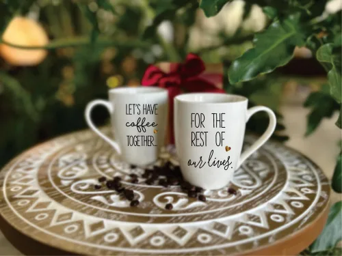 Vista 2 de Juego de 2 tazas de café para parejas, con texto en inglés «Let's Have Coffee Together for the Rest of Our Lives», regalos para señor y señora