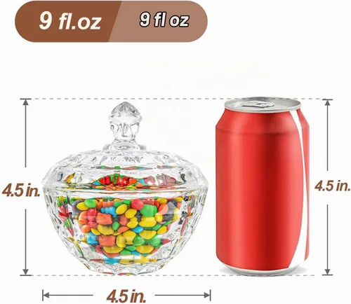 Vista 4 de ComSaf Plato de cristal para dulces con tapa, tarros pequeños de 9 onzas con tapa para escritorio de oficina, plato de dulces cubierto