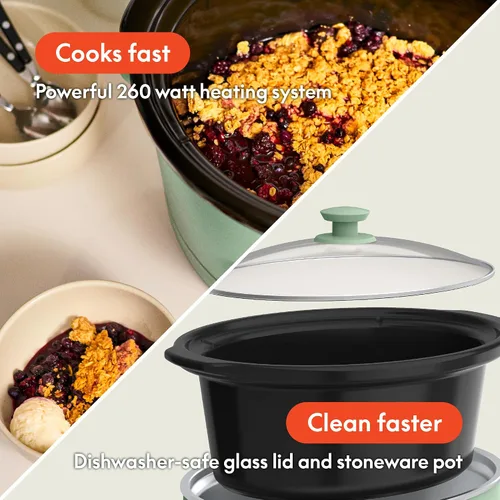 Vista 4 de BELLA 6.0 Qt Olla de cocción lenta programable, revestimiento antiadherente de cerámica, temperatura ajustable y tiempos de cocción, olla