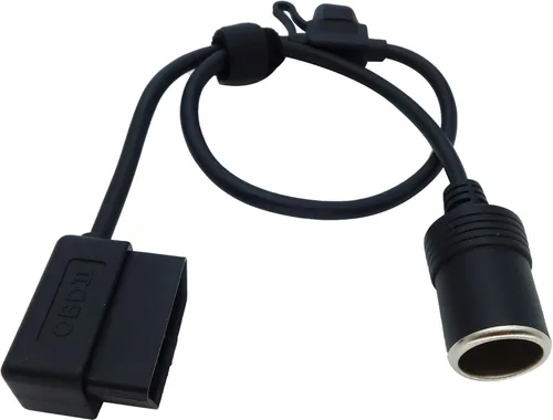 Vista 7 de Ángulo recto de bajo perfil OBD2 macho a encendedor de cigarros Conector hembra Cable de alimentación constante del coche 2ft/60cm