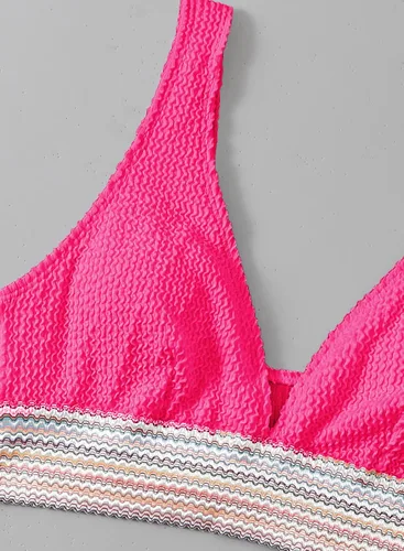 Vista 5 de Herseas Traje de baño de 2 piezas para mujer, con bloque de color, cuello en V, acanalado, panel cheurón