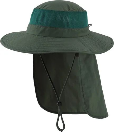 Vista 14 de Home Prefer Sombrero de sol UPF50+ de malla para exteriores, de ala ancha, con solapa para el cuello, sombrero de pesca para hombres y mujeres Verde