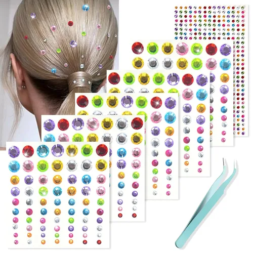 Vista 9 de NOOEPC Joyas para el cabello, gemas autoadhesivas transparentes para el cabello, accesorios para el cabello de graduación, calcomanías