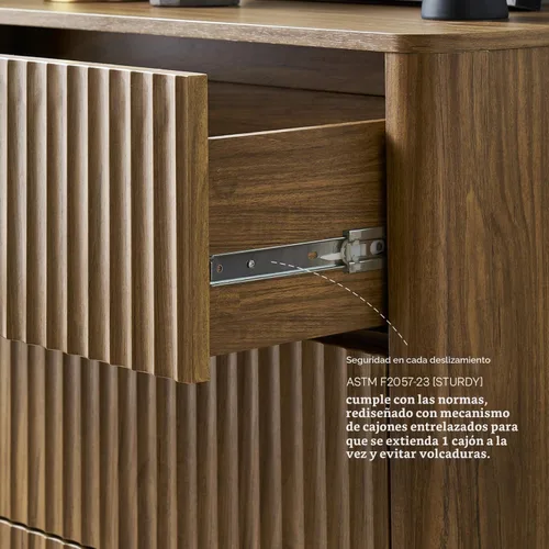 Vista 4 de mopio Brooklyn – Cómoda de 3 cajones para dormitorio, cómoda organizadora de madera, estilo granja moderna, mesita de noche alta, seguridad Nogal