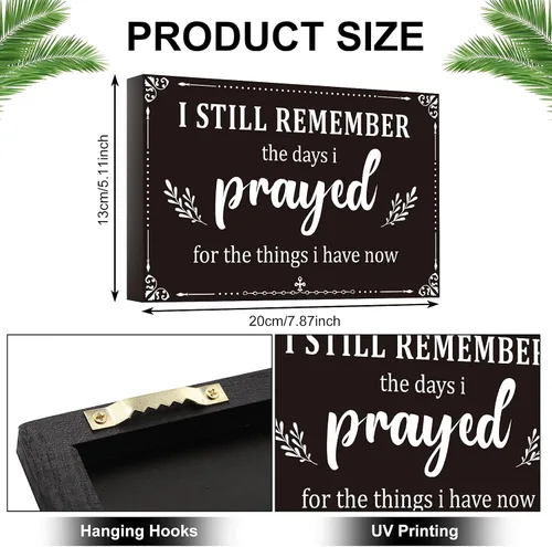 Vista 5 de Letrero inspirador con texto en inglés "I Still Remember The Days I Prayed", letreros inspiradores para mesa de estar, centros de mesa de madera