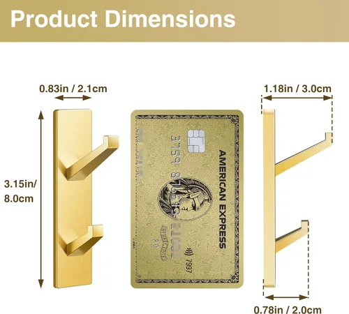 Vista 6 de susswiff Ganchos de Pared Dorados para Abrigo y Toalla: Colgador Adhesivo para Puerta de 5.9 kg, Paquete de 4