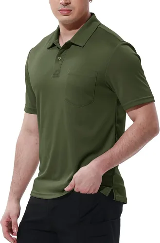 Vista 4 de BGOWATU Polo para hombre, manga corta, cuello y golf, secado rápido, con bolsillo