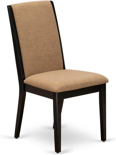 Vista 5 de East West Furniture LAP1T47 Lancy Parson - Juego de 2 sillas de comedor tapizadas de tela de lino color sable claro, color negro