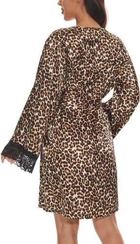 Vista 5 de Bata de baño de satén con borde de encaje y estampado de leopardo para dama de honor, novia, fiesta