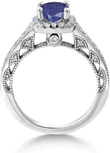 Vista 29 de Gem Stone King Anillo de compromiso de plata de ley 925 de 0.236 in con piedra natal y zafiro blanco creado con acento Anillo de compromiso