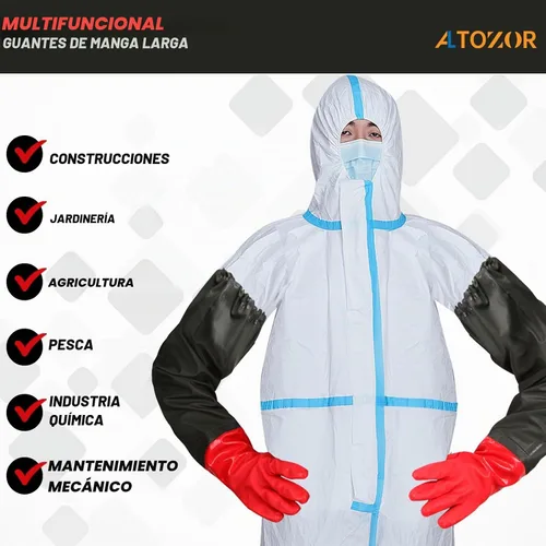 Vista 4 de Guantes impermeables extralargos de 25" con forro de algodón - Uso pesado, limpieza de acuarios y estanques, trabajo con mariscos