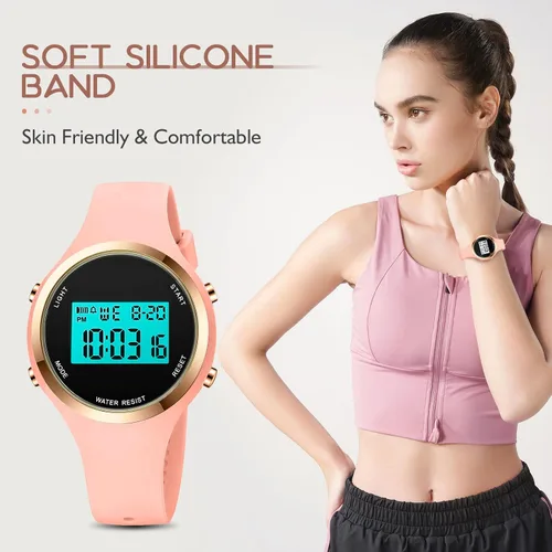 Vista 3 de Relojes deportivos para exteriores, reloj despertador, 5 bares, impermeable, LED digital