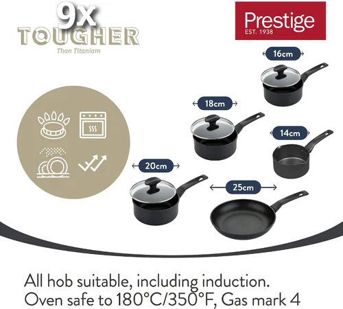 Vista 2 de Prestige Juego de 5 ollas y sartenes más resistentes – Juego de 5 sartenes de inducción antiadherentes resistentes a los arañazos, asas de fácil