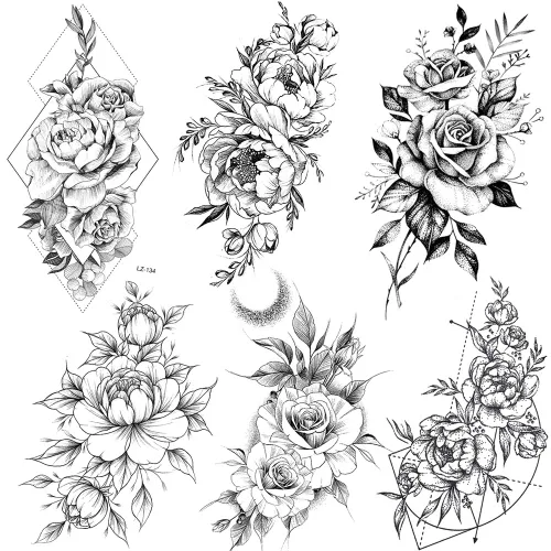 Vista 5 de COKTAK 6 Piezas/Lote Adhesivos Temporales Únicos de Henna Negra para Adultos, Mujeres, Niñas, Pluma, Mandala, Flor, Arte Corporal, Tatuajes Grandes