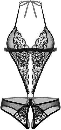 Vista 3 de Sexy Lingerie for Women Sheer Lace Black Bodysuit Leotard Halter Fishnet Body Suit Elegant Honeymoon Lingerie Negligee