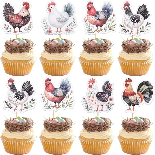 Vista 10 de Rsstarxi Paquete de 36 adornos para cupcakes con diseño de vaca, dos decoraciones para cupcakes de animales de granja con zoom de 2º cumpleaños