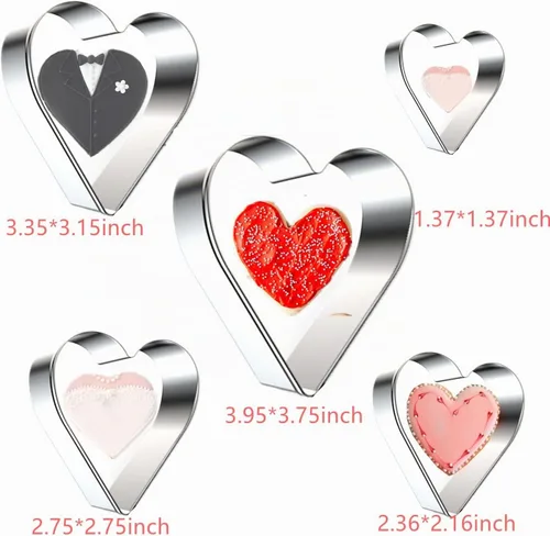 Vista 3 de Juego de 5 cortadores de galletas con forma de corazón para el día de San Valentín, moldes de acero inoxidable para aniversario, novia, compromiso
