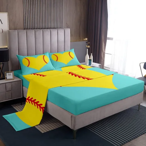 Vista 50 de Feelyou Juego de sábanas de béisbol para niños, juego de sábanas con temática deportiva de pelota, tamaño individual, para niños, adolescentes