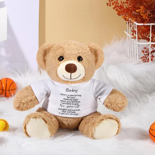 Vista 2 de Halloscume Oso de peluche de 12 pulgadas con grabadora de voz, oso de felpa suave, letrero de abrazo con cremallera, regalos de grabación de voz