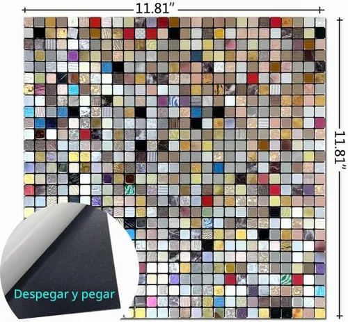 Vista 3 de 10 hojas de azulejos para salpicaduras de cocina, azulejos autoadhesivos, para pegar en tocadores de baño, decoración de chimenea, mesa de Mezcla