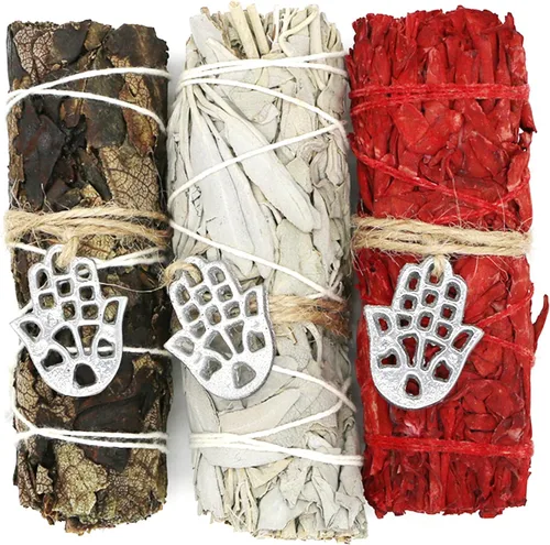 Vista 8 de Juego de 3 barras variadas de salvia con guía de manchas para limpieza del hogar, meditación y rituales (diosa) de 4 pulgadas