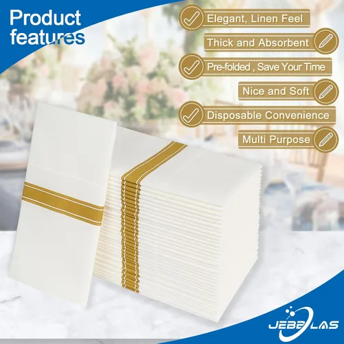 Vista 4 de JEBBLAS Paquete de 50 servilletas desechables con tacto de lino, bolsillo integrado para cubiertos, servilletas decorativas de boda, servilletas