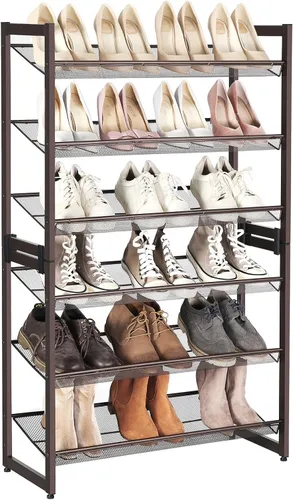 Vista 21 de SONGMICS ULMR03A organizador de zapatos con 3 estantes de metal apilables en dos posiciones (plano e inclinado) para armario, habitación o entrada